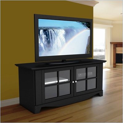 Nexera Pinnacle Black 56" Plasma/LCD TV Stand with Doors in Black Lacquer