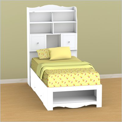 Nexera Pixel Twin Storage Bed and Tall Bookcase Headboard Set in White