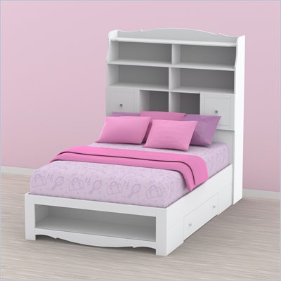 Nexera Pixel Full Storage Bed and Tall Bookcase Headboard Set in White