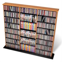 Prepac Triple Width CD DVD Wall Media Storage Tower in Oak and Black