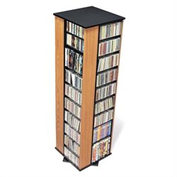 Prepac Large 4-Sided CD DVD Spinning Media Storage Tower in Oak and Black