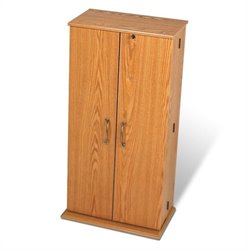 Prepac Tall Locking CD DVD Media Storage Cabinet in Oak