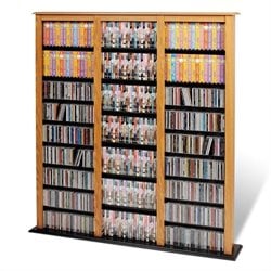 Prepac Triple Width Barrister CD DVD Media Storage Tower in Oak and Black