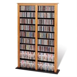 Prepac Double Width Barrister CD DVD Media Storage Tower in Oak and Black