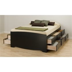 Prepac Black Sonoma Tall Double / Full Platform Storage Bed with 12 Drawers