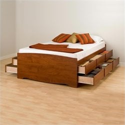Prepac Monterey Cherry Tall Full Wood Platform Storage Bed 3 Piece Bedroom Set