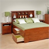 Prepac Monterey Cherry Tall Queen Wood Platform Storage Bed 4 Piece Bedroom Set
