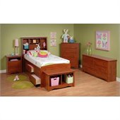 Prepac Monterey Cherry Tall Twin Wood Platform Storage Bed 3 Piece Bedroom Set