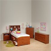 Prepac Monterey Cherry Tall Twin Wood Platform Storage Bed 4 Piece Bedroom Set