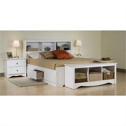 Prepac Monterey White Queen Wood Platform Storage Bed 4 Piece Bedroom Set