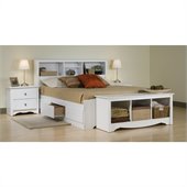 Prepac Monterey White Queen Wood Platform Storage Bed 4 Piece Bedroom Set