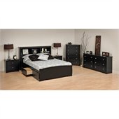 Prepac Sonoma Black Wood Platform Storage Bed 6 Piece Bedroom Set