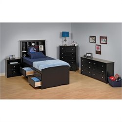 Prepac Sonoma Black Tall Twin Wood Platform Storage Bed 3 Piece Bedroom Set