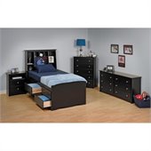 Prepac Sonoma Black Tall Twin Wood Platform Storage Bed 3 Piece Bedroom Set