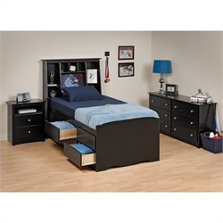 Prepac Sonoma Black Tall Twin Wood Platform Storage Bed 4 Piece Bedroom Set