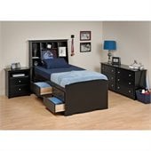 Prepac Sonoma Black Tall Twin Wood Platform Storage Bed 4 Piece Bedroom Set