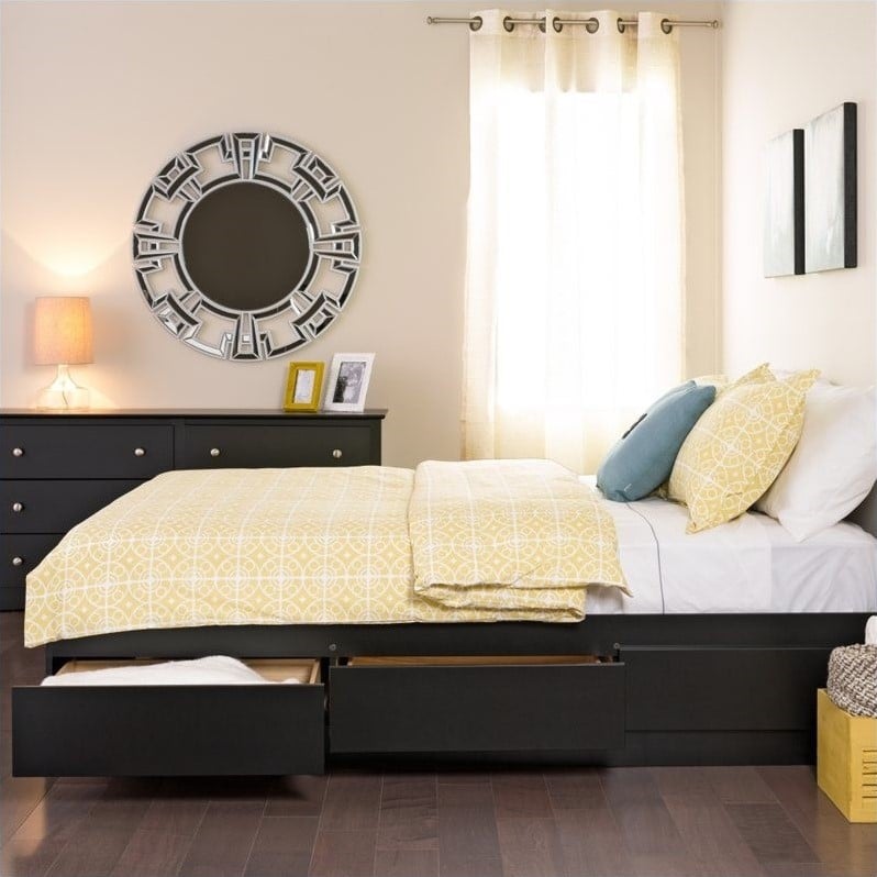 Prepac BBD5600 Sonoma Double Platform Bed 6 drawers Black