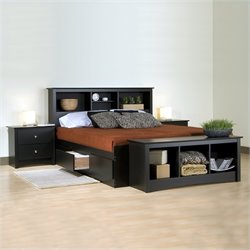 Prepac Sonoma Black Wood Platform Storage Bed 5 Piece Bedroom Set