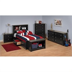 Prepac Sonoma Black Twin Wood Platform Storage Bed 3 Piece Bedroom Set