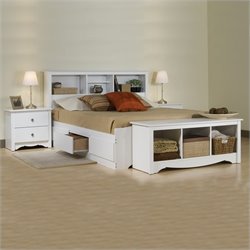 Prepac Monterey White Double Wood Platform Storage Bed 3 Piece Bedroom Set