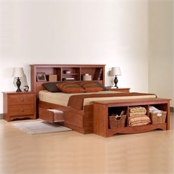 Prepac Monterey Cherry Full / Double Wood Platform Storage Bed 3 Piece Bedroom Set