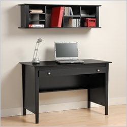 Prepac Contemporary Wood Desk and Wall Hanging Hutch in Black