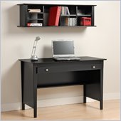 Prepac Contemporary Wood Desk and Wall Hanging Hutch in Black