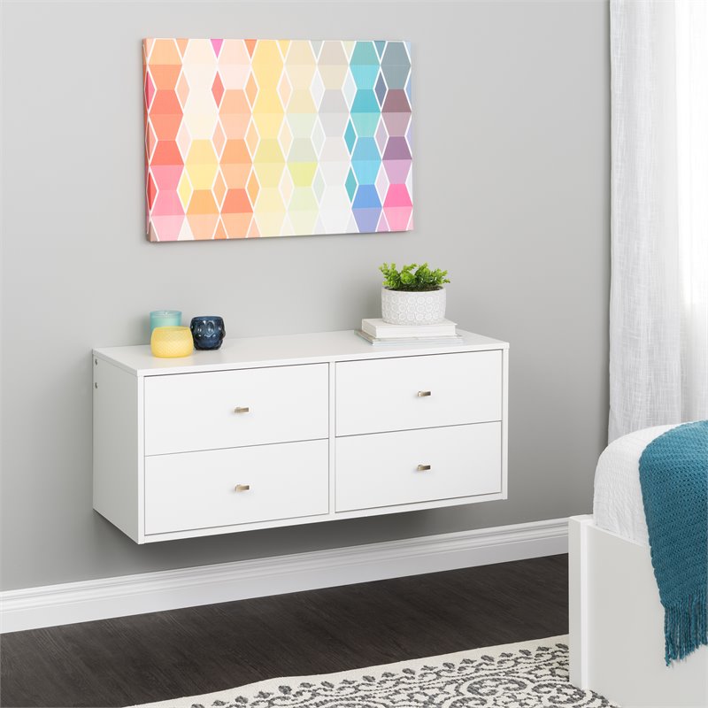 Prepac Milo 4 Drawer Floating Wooden Dresser in White