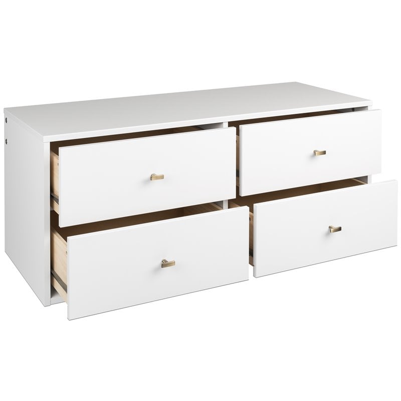 Prepac Milo 4 Drawer Floating Wooden Dresser in White