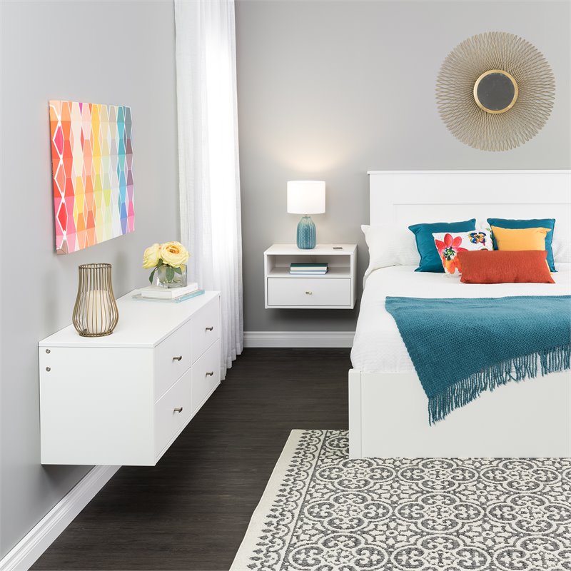 Prepac Milo 4 Drawer Floating Wooden Dresser in White