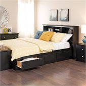 Prepac Sonoma Black Bookcase Platform Storage Bed with Headboard