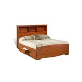 Prepac Monterey Cherry Queen Bookcase Platform Storage Bed