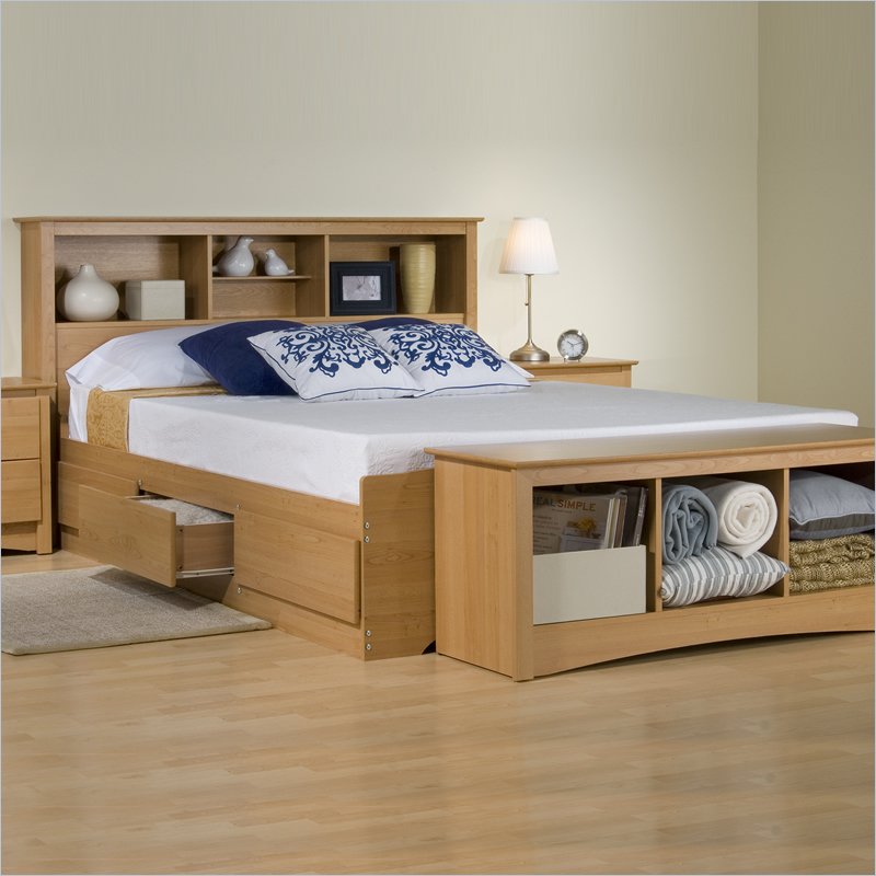 Prepac Maple Sonoma Queen Bookcase Platform Storage Bed
