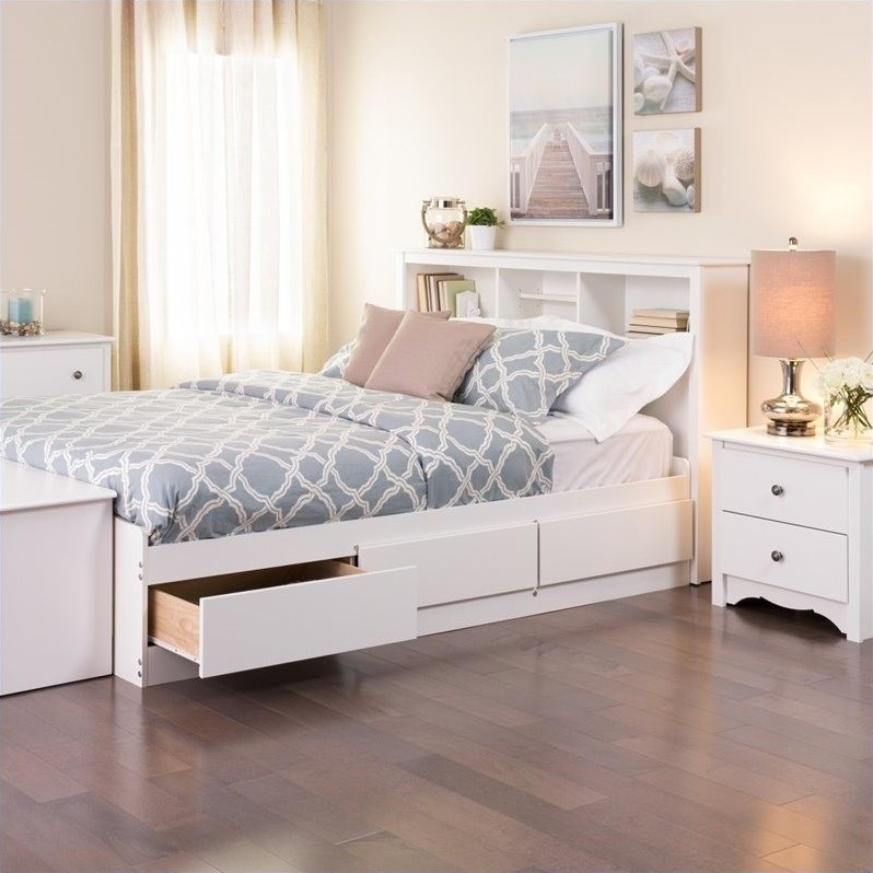 Prepac Monterey White Double / Full Bookcase Platform Storage Bed