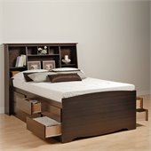 Prepac Manhattan Tall Queen Bookcase Platform Storage Bed in Espresso Finish
