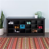 Prepac Black Shoe Storage Cubbie Bench