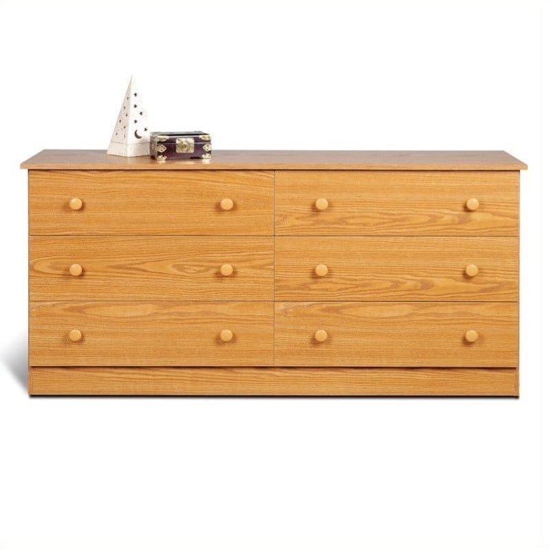 Prepac Six Drawer Double Dresser in Oak Finish