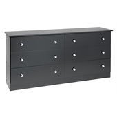 Prepac Six Drawer Double Dresser in Black