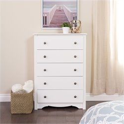 Prepac Monterey 5 Drawer Chest in White Finish