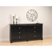 Prepac Kallisto 6 Drawer Double Dresser in Black Finish