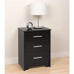 Prepac Coal Harbor Tall 3 Drawer Nightstand in Black Finish