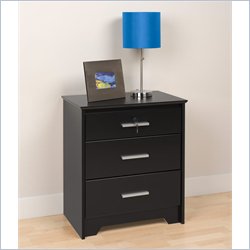 Prepac Coal Harbor Tall & Wide 3 Drawer Nightstand with Lock in Black