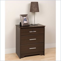 Prepac Coal Harbor Tall 3 Drawer Nightstand with Lock in Espresso Finish