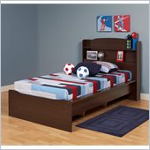 Prepac Aspen Twin Bookcase Platform Bed in Espresso Finish
