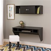 Prepac Designer Floating Desk with Hutch in Washed Ebony Finish