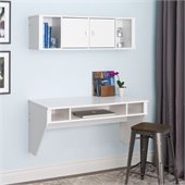 Prepac Designer Floating Desk with Hutch in Fresh White Finish