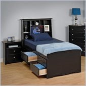 Prepac Sonoma Black Tall Double/Full Bookcase Bed 3 Piece Bedroom Set