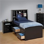 Prepac Sonoma Black Twin Bookcase Platform Bed 3 Piece Bedroom Set