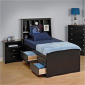 Prepac Sonoma Black Queen Bookcase Platform Bed 3 Piece Bedroom Set