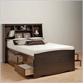 Prepac Manhattan Queen Bookcase Bed 3 Piece Bedroom Set in Espresso